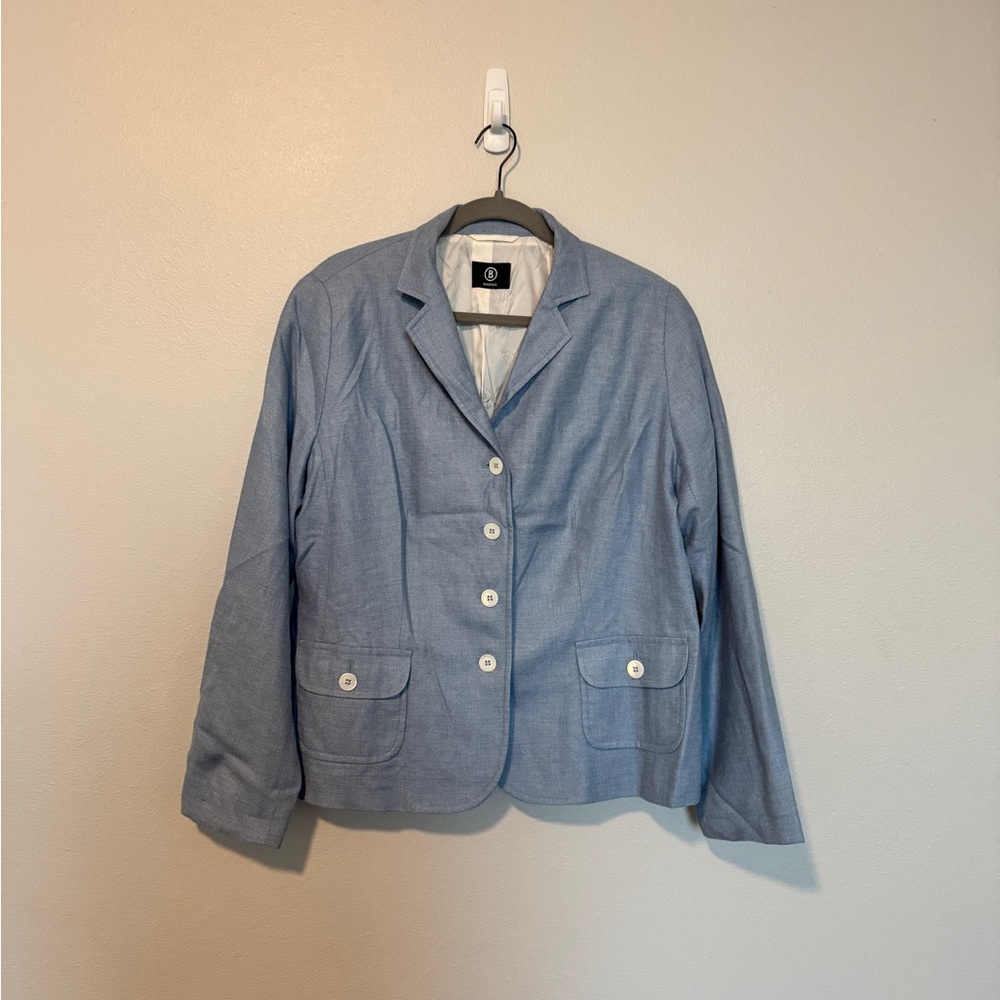 EUC Bogner Light Blue Wool & Silk Blazer